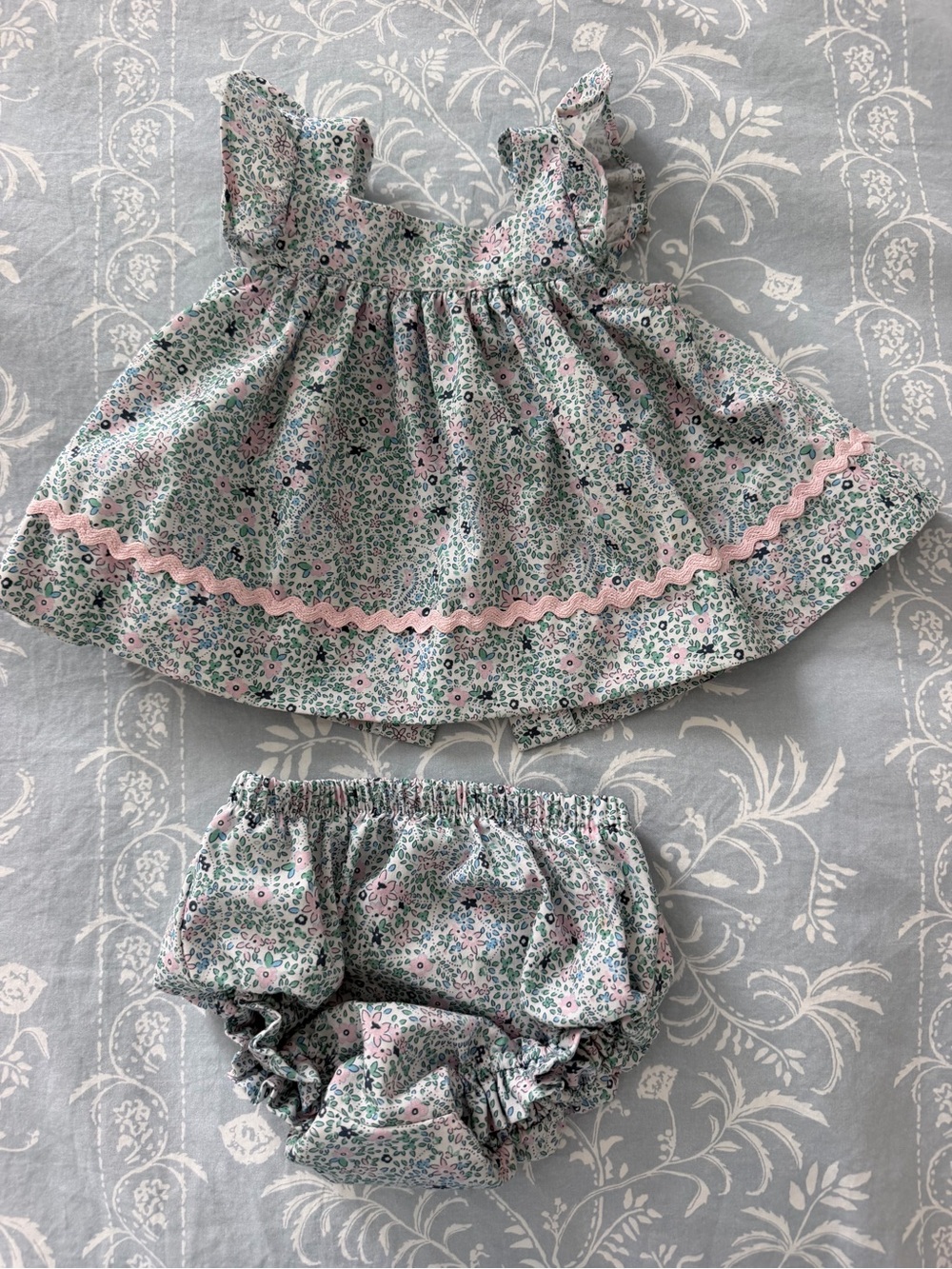 Bella Bliss Floral Ruffle Top & Bloomers in Pink and Green